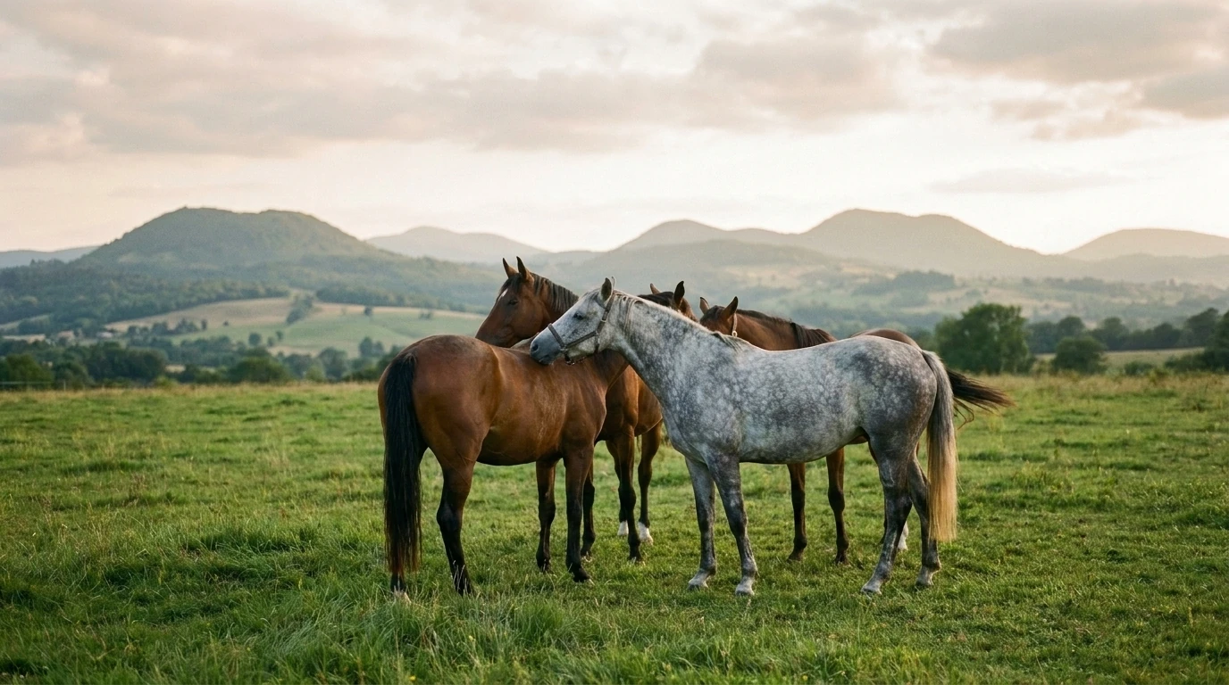 Les chevaux du Centre équestre du Vignal en liberté, Puy-de-Dôme